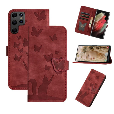 Чохол-книжка Cat Embossing Pattern  для Samsung Galaxy S25 Ultra 5G - червоний