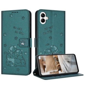 Чехол-книжка Embossed Kitten Phone Leather на Samsung Galaxy A07 4G - зеленый