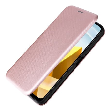 Чохол-книжка Carbon Fiber Texture на Xiaomi Poco M5 4G - рожевий