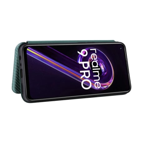 Чехол-книжка Carbon Fiber Texture на Realme 9 Pro/OnePlus Nord CE 2 Lite 5G - зеленый