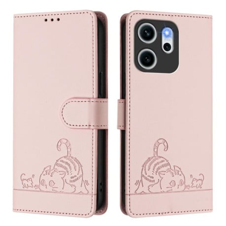Чехол-книжка Cat Embossing Pattern на OPPO Reno14 F 5G - розовый