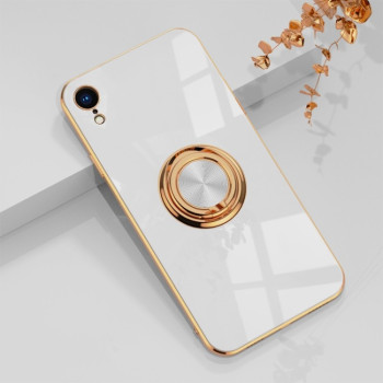 Противоударный чехол 6D Electroplating Full Coverage with Magnetic Ring для iPhone XR - бело-золотой