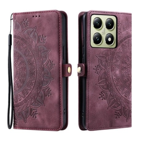 Чохол-книжка Totem Embossed Magnetic Leather для Xiaomi 14T Pro - винно-червоний
