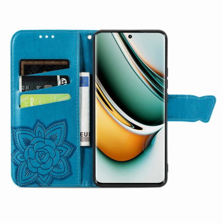 Чехол-книжка Butterfly Love Flower Embossed на Realme 11 Pro 5G/11 Pro+ 5G - синий