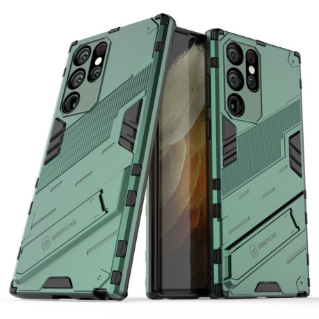 Противоударный чехол Punk Armor для Samsung Galaxy S22 Ultra 5G - зеленый