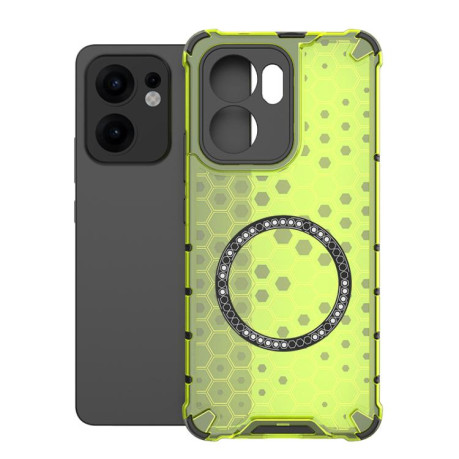 Противоударный чехол Honeycomb Magnetic Ring Shockproof на OPPO Reno13 F 5G Global - зеленый