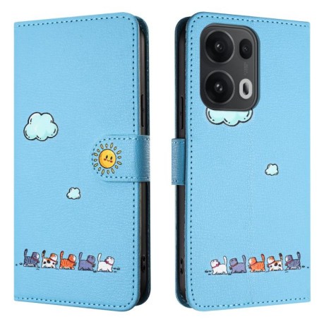 Чехол-книжка Cartoon Cats Leather для OPPO Reno13 Pro 5G Global - синий