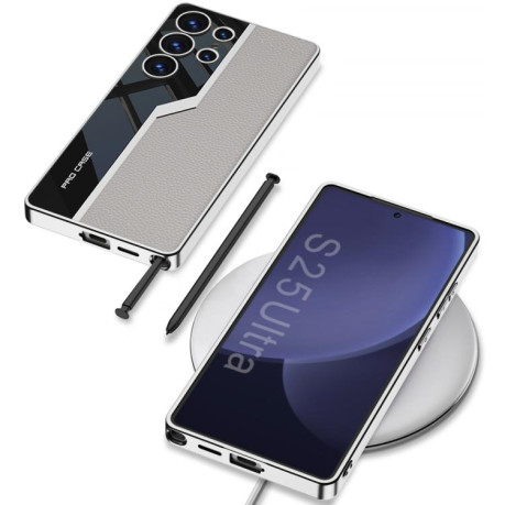 Противоударный чехол GKK Plating TPU + Leather Supercar  для Samsung Galaxy S25 Ultra 5G - Fiber