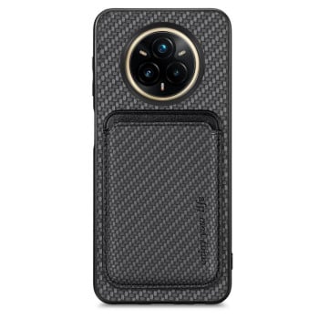 Чехол Carbon Fiber Leather Card Magnetic на Realme 14 Pro+ - черный