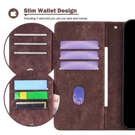 Чехол-книжка Color Stitching Skin Feel с защитой от сканирования RFID и магнитным хлястиком для OPPO Reno14 F 5G — коричневый