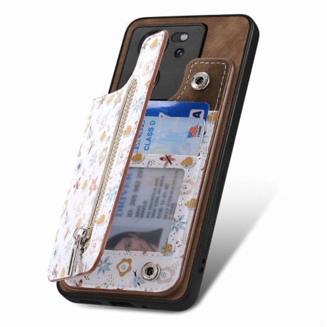 Противоударный чехол Retro Painted Zipper Wallet для Xiaomi 13 Lite - коричневый