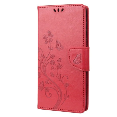 Чехол-книжка Butterfly Flower Pattern для OnePlus 10T - красный