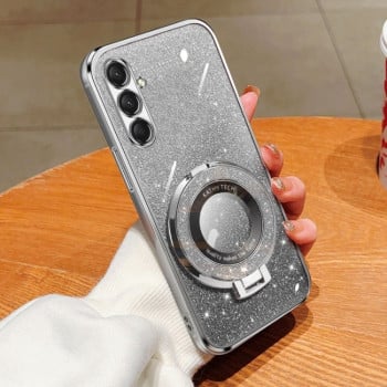 Противоударный чехол Plated Gradient Glitter Round Holder для Samsung Galaxy A16 5G - серебристый
