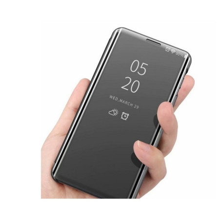 Чехол книжка Clear View на Samsung Galaxy Note 10 Electroplating Mirror- серебристый