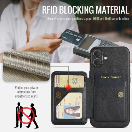 Чехол Fierre Shann Oil Wax Cow Leather Card Holder на iPhone 16 - черный