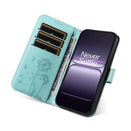 Чехол-книжка с тиснением Dandelion и магнитным хлястиком на OnePlus Nord CE5 5G Global - зеленый