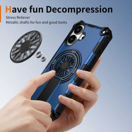 Противоударный чехол Shockproof Kickstand Metallic Shaft MagSafe на iPhone 17 - синий