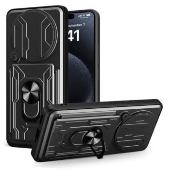 Чехол со шторкой на камеру Sliding Camshield и подставкой на Xiaomi Redmi Note 14 Pro+ 5G - черный