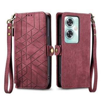 Чехол-книжка Geometric Zipper Wallet Side Buckle Leather для OnePlus Nord N30 SE - красный