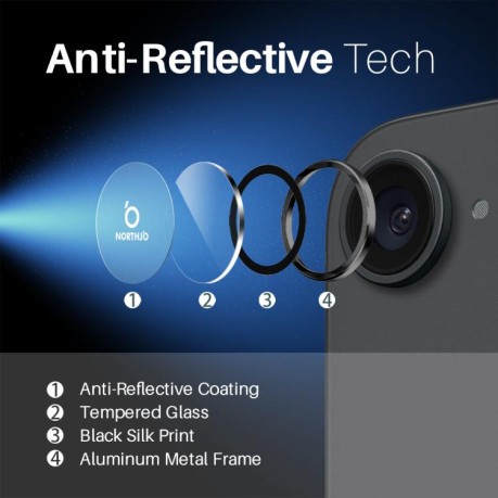 Защитное стекло NORTHJO Glitter Camera Lens Protector Tempered Glass Metal Ring на iPhone 16e - черное
