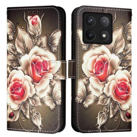 Чохол-книжка Colored Drawing Pattern Plain Weave Leather для Xiaomi 14T Pro - Roses On Black