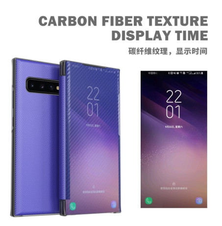 Чехол-книжка Carbon Fiber Texture View Time для Samsung Galaxy S10 Plus - черный