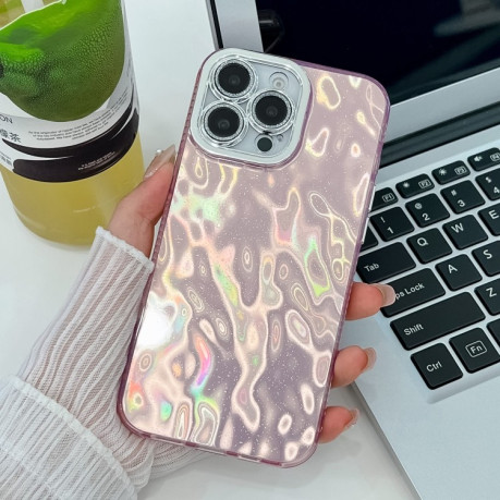 Противоударный чехол Plating Glitter Texture TPU with Lens Film для iPhone 16 Pro - Pink Wrinkles