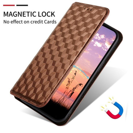 Чехол-книжка Cubic Grid с фактурой Calf для Realme Note 70T 4G / 70 4G — коричневый