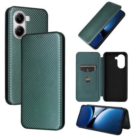 Чехол-книжка Carbon Fiber Texture на Xiaomi Poco X7 Pro / Xiaomi Redmi Turbo 4 - зеленый