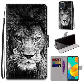 Чехол-книжка Coloured Drawing Cross для Samsung Galaxy M32/A22 4G 4G - Black Lion