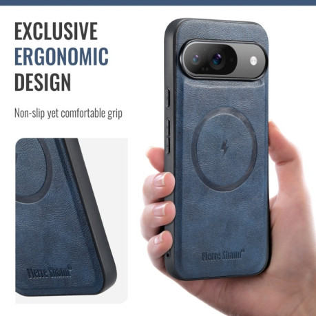 Чохол Fierre Shann Cowhide Texture MagSafe Magnetic для Google Pixel 9 Pro XL - синій