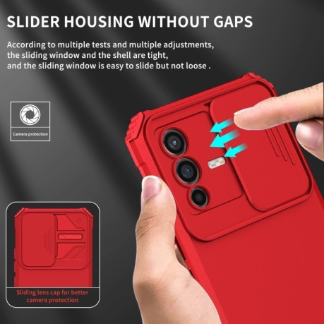 Противоударный чехол Stereoscopic Holder Sliding для Vivo V23 5G - красный
