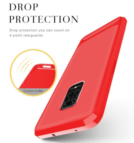 Противоударный чехол Carbon Fiber Texture на Xiaomi Redmi Note 9S / 9 Pro / 9 Pro Max - красный