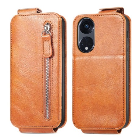 Флип-чехол Zipper Wallet Vertical для Reno8 T 5G - коричневый