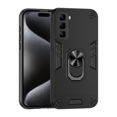 Ударозащитный чехол Metal Ring Holder для Infinix Hot 50 Pro 4G - черный