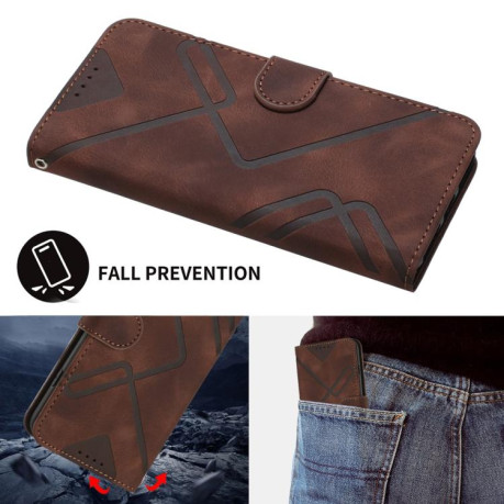 Чехол-книжка Line Pattern Skin Feel Leather для Xiaomi Poco F7 - кофейный