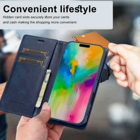 Чехол-книжка LCIMEEKE RFID для iPhone 16 Plus - синий