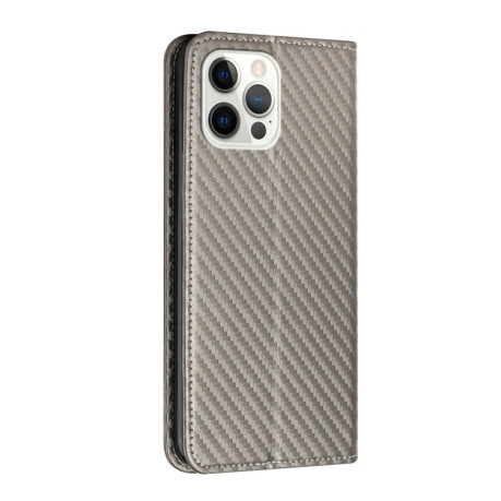 Чехол-книжка Carbon Fiber Texture Magnetic Flip для iPhone 16 Pro Max - серый