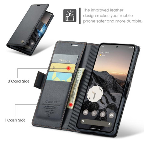 Чехол-книжка CaseMe 023 Butterfly Buckle Litchi Texture RFID Anti-theft Leather для Xiaomi Redmi Note 14 Pro 4G - черный