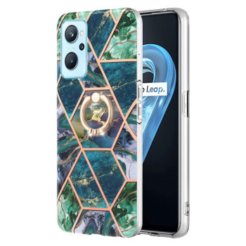 Противоударный чехол Electroplating Marble with Ring Holder для Realme 9i/OPPO A76/A96 - Blue Green