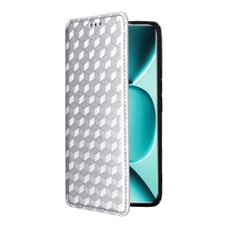 Чехол-книжка Cubic Grid Texture Flip Leather для Poco 8 Pro/Redmi Note 15 Pro+ 5G Global 163.3mm — серебристый