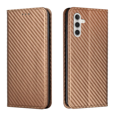 Чехол-книжка Carbon Fiber Texture Magnetic Flip Leather для Samsung Galaxy S25+ 5G - коричневый