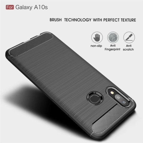 Противоударный чехол Brushed Texture Carbon Fiber на Samsung Galaxy A10s-красный