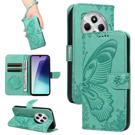 Чохол-книжка Swallowtail Butterfly Embossed Leather для Xiaomi Redmi 14C 4G/Poco C75/Redmi A4 5G - зелений
