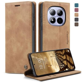 Чохол-книжка CaseMe-013 багатофункціональний з кишенькою на карт на Xiaomi Redmi Note 15 Pro 4G Global 163.2mm — коричневий