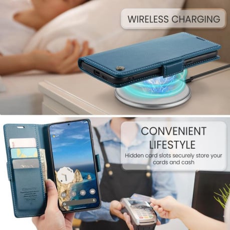 Чехол-книжка CaseMe 023 Butterfly Buckle Litchi Texture RFID Anti-theft Leather для Google Pixel 9a - синий