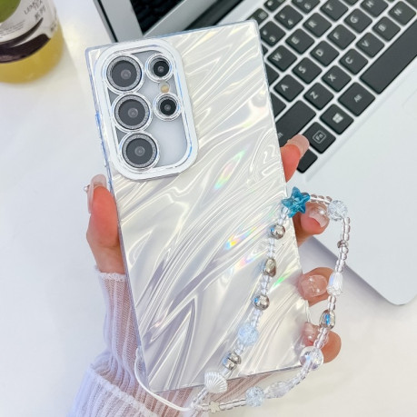 Протиударний чохол Plating Glitter Texture Chain  для Samsung Galaxy S25 Ultra 5G - White Water Ripples