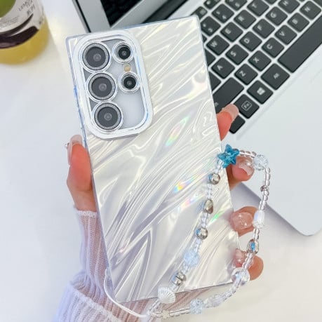 Протиударний чохол Plating Glitter Texture Chain  для Samsung Galaxy S25 Ultra 5G - White Water Ripples