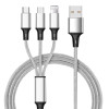 Универсальный зарядный кабель 1.2m Nylon Weave 3 in 1 2.4A USB to Micro USB + 8 Pin + Type-C Charging Cable для Samsung/iPhone/iPad - серый
