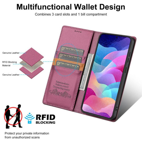 Чохол-книжка N.BEKUS P3 RFID Stitching з кишенькою на карток на Samsung Galaxy S25 FE 5G - винно-червоний